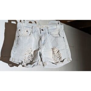 Rue21 Distressed Denim Jean Shorts Ripped Cuffed Light Wash Size 1 2 Mid Rise